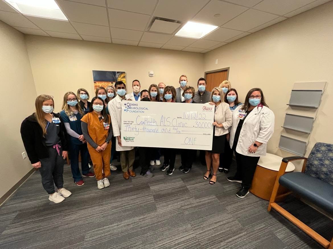 CoxHealth ALS Clinic receives a donation from the Ozarks Neurological Foundation (ONF) of $30,000.