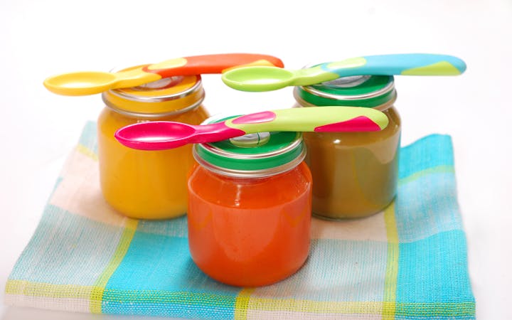 Containers of baby food.