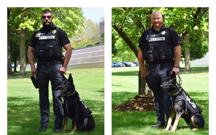 An image shows CoxHealth K9 officers and handlers.