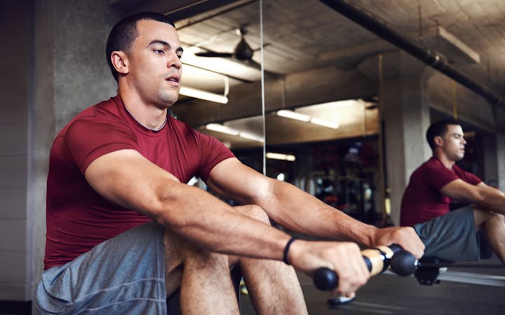 A photo shows a man exercising.