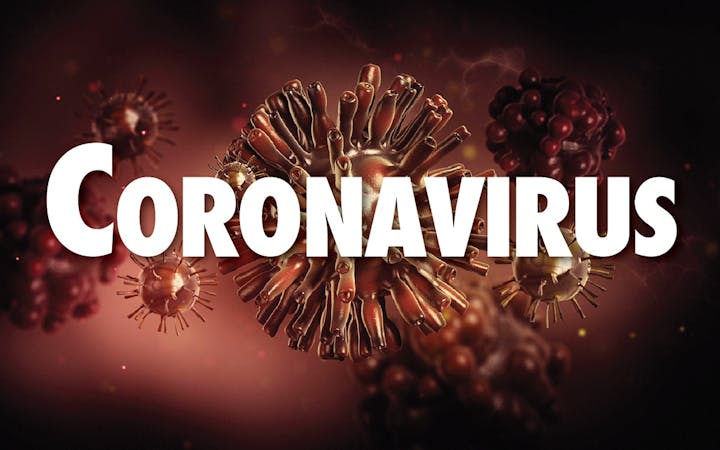 The graphic shows an image of a virus.