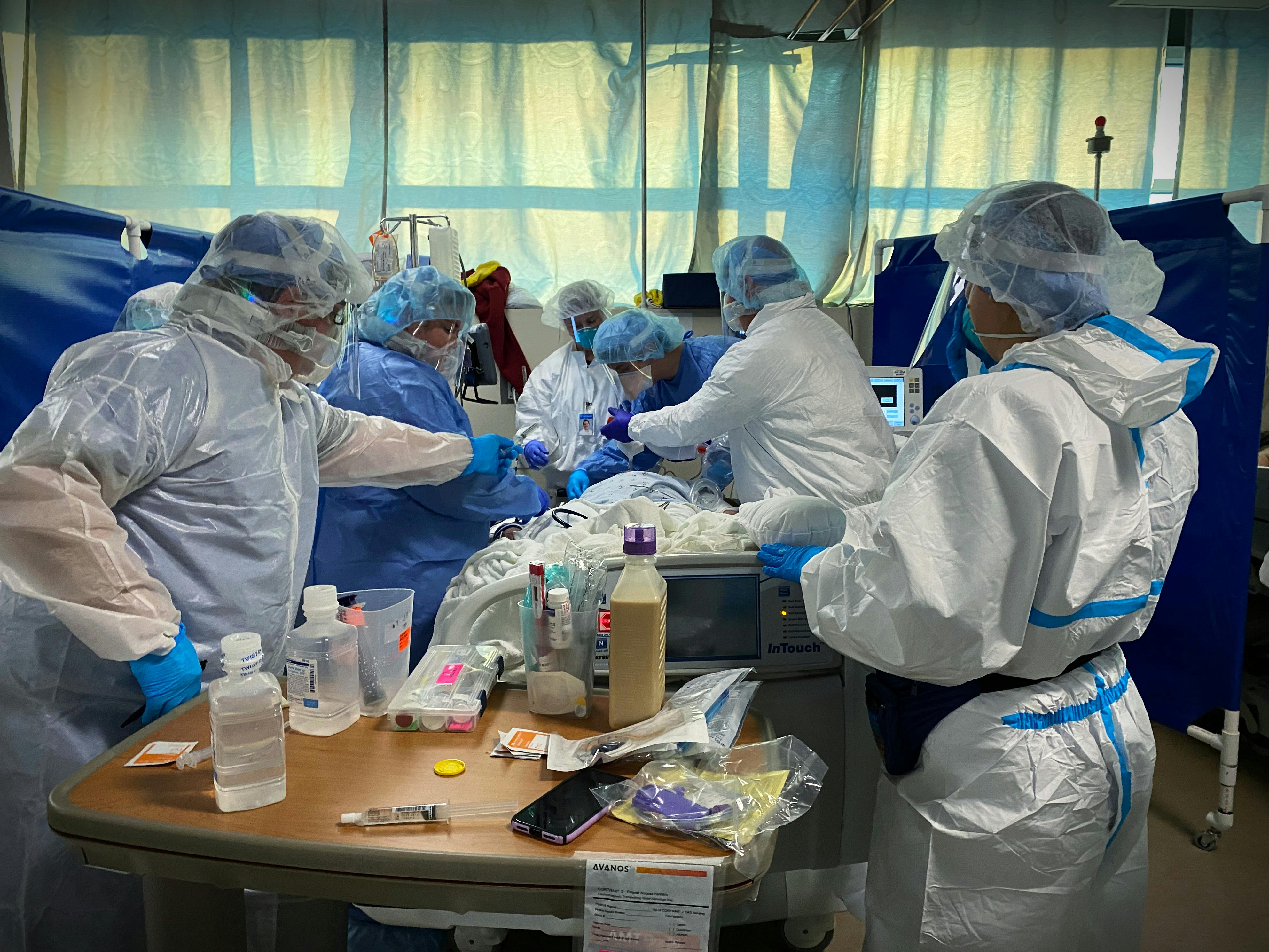 A critical moment for a patient in Cox South's West Tower COVID ICU.