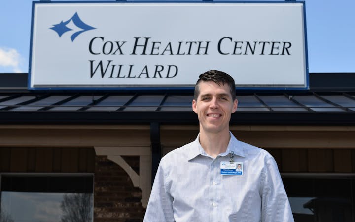 Corbin VanDeWege stands outside CoxHealth Center Willard