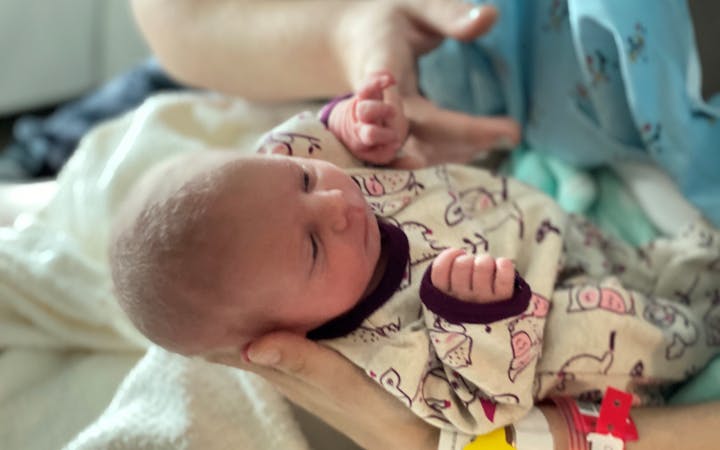 A photo shows the first baby born at a hospital in Springfield in 2021.