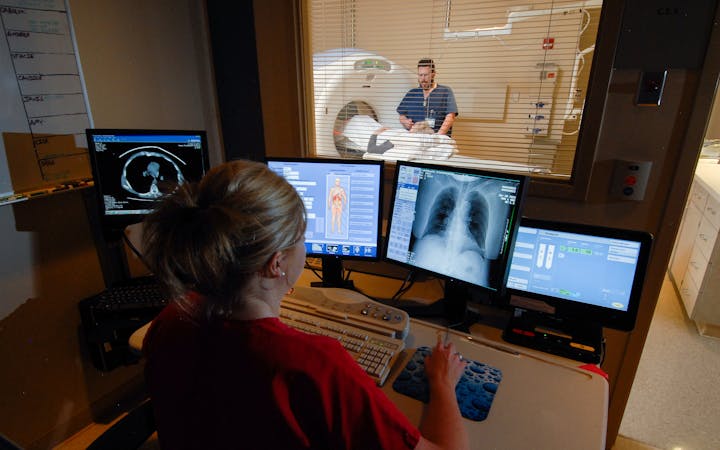 A photo shows an exam.