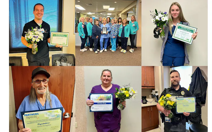 From left to right: Tim Phillips, the cardiac rehab team, Brooklin Taylor, Kevin Evingham, Christina Berge and Kyle Shrader display their awards.